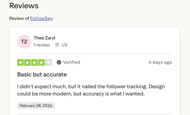Screenshot Trustpilot review for  Followspy