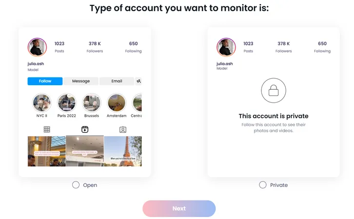 instagram beğenileri görüntüleyicisi için bir hesap türü seçin