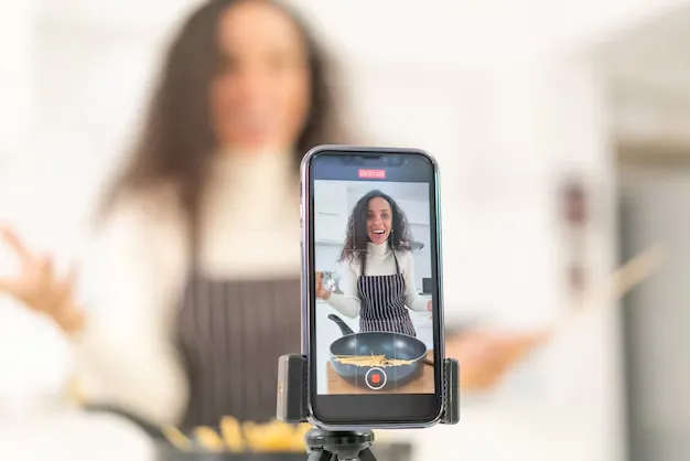 Girl creating a live video on her phone for social media Girl creating a live video on her phone for social media