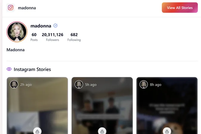 Madonna’s Instagram profile with all content locked.